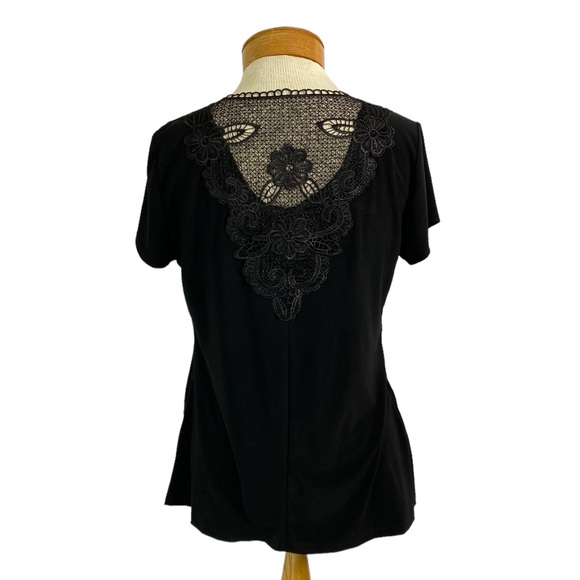 2 in 1 Short Sleeve Black Flyaway Cardigan, Attached Tank Black White Print Med - Picture 4 of 8